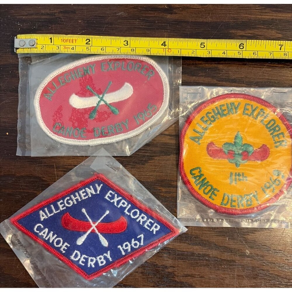 Lot of (3) VTG Allegheny Explorer Canoe Derby Patches 1965-1969 Embroidered